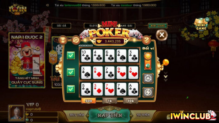 MINI POKER - CỔNG GAME IWIN - NHÀ CÁI IWIN - IWIN CLUB - CASINO IWIN